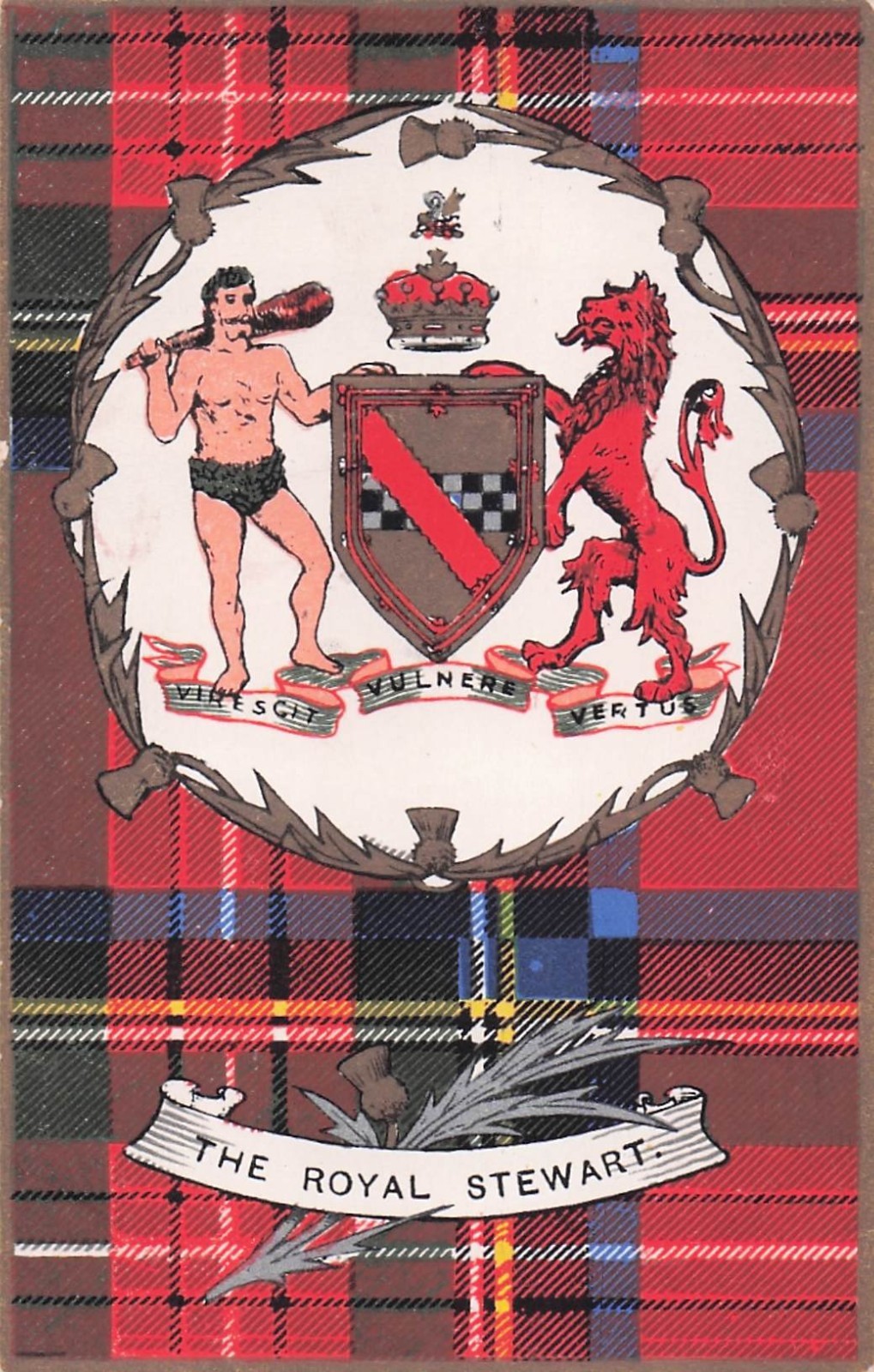 Postcard Vintage (2) Clan Tartan The Royal Stewart (Same) Colorful UP (#928)