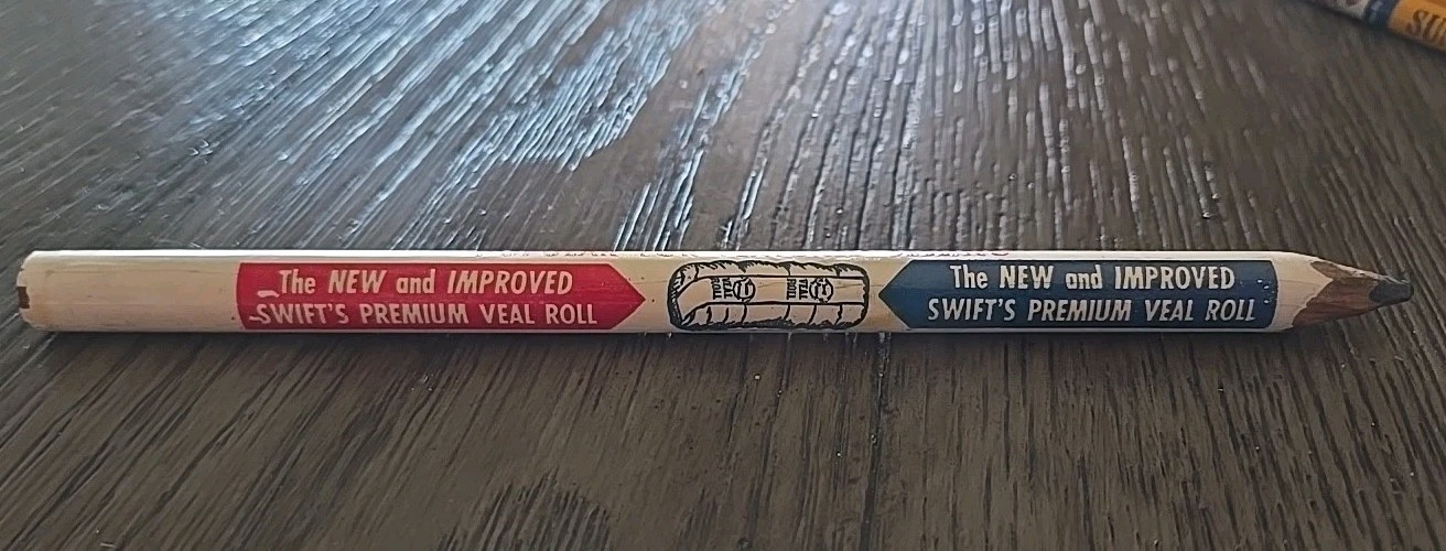 c1950s Swift's Premium Veal Roll Advertising Jumbo Wood Pencil Sausage Food