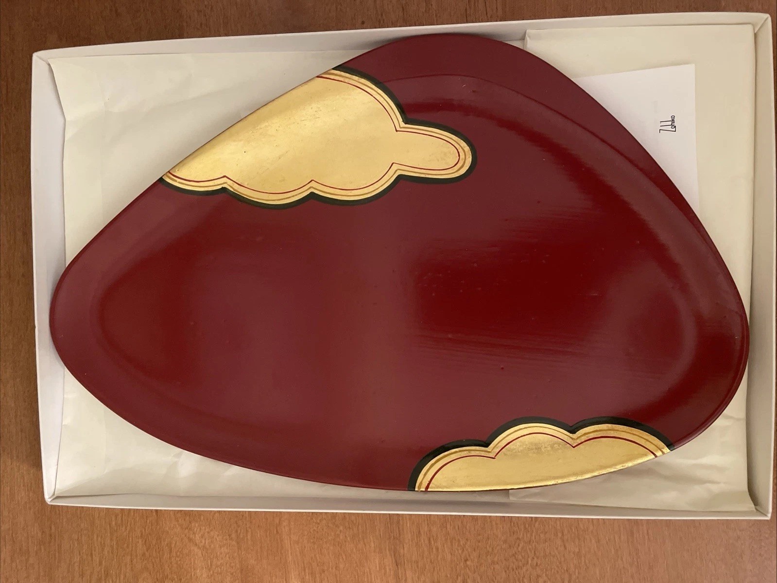 ZOHIKO Red & Gold Lacquerware Tray Asymmetrical Original Box And Paperwork 12”
