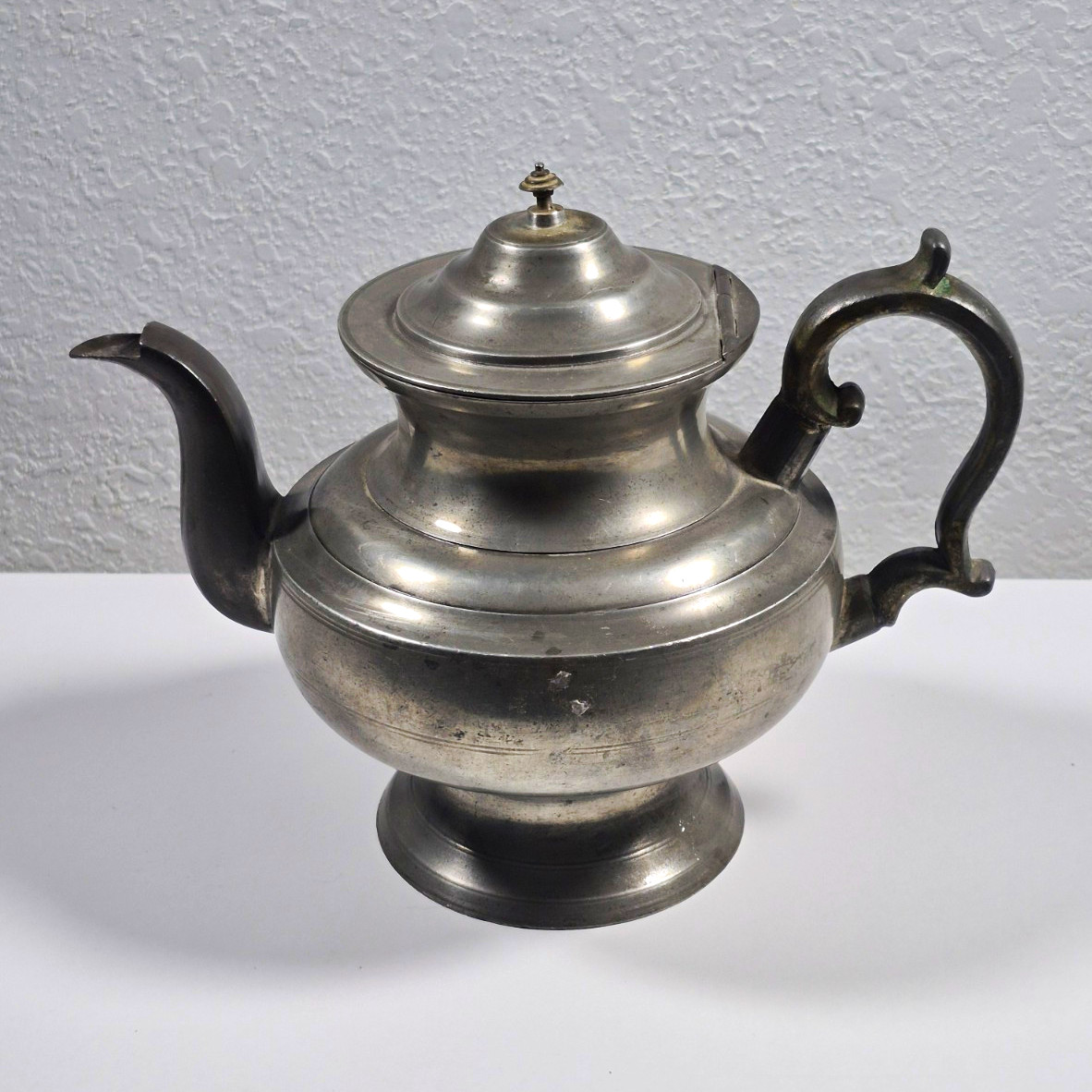 Antique American Pewter Teapot Rufus Dunham Westbrook Maine c 1850 Sunburst Mark