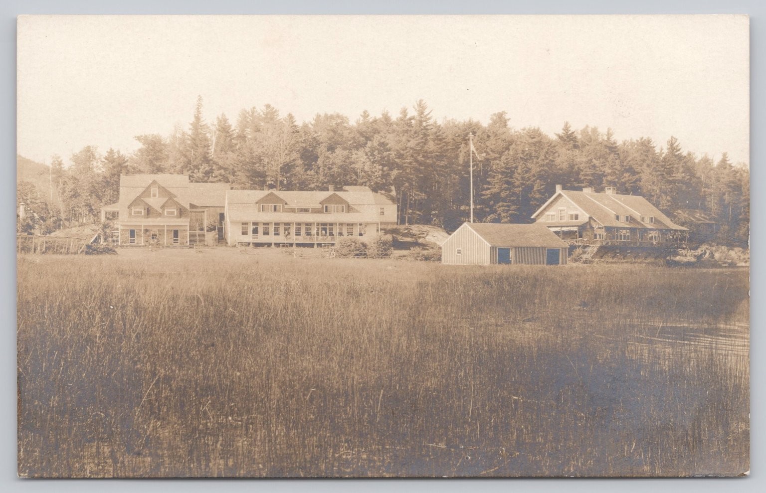 Vintage VELOX RPPC Lodge Lake Forest Wilderness Real Photo Postcard c1910s