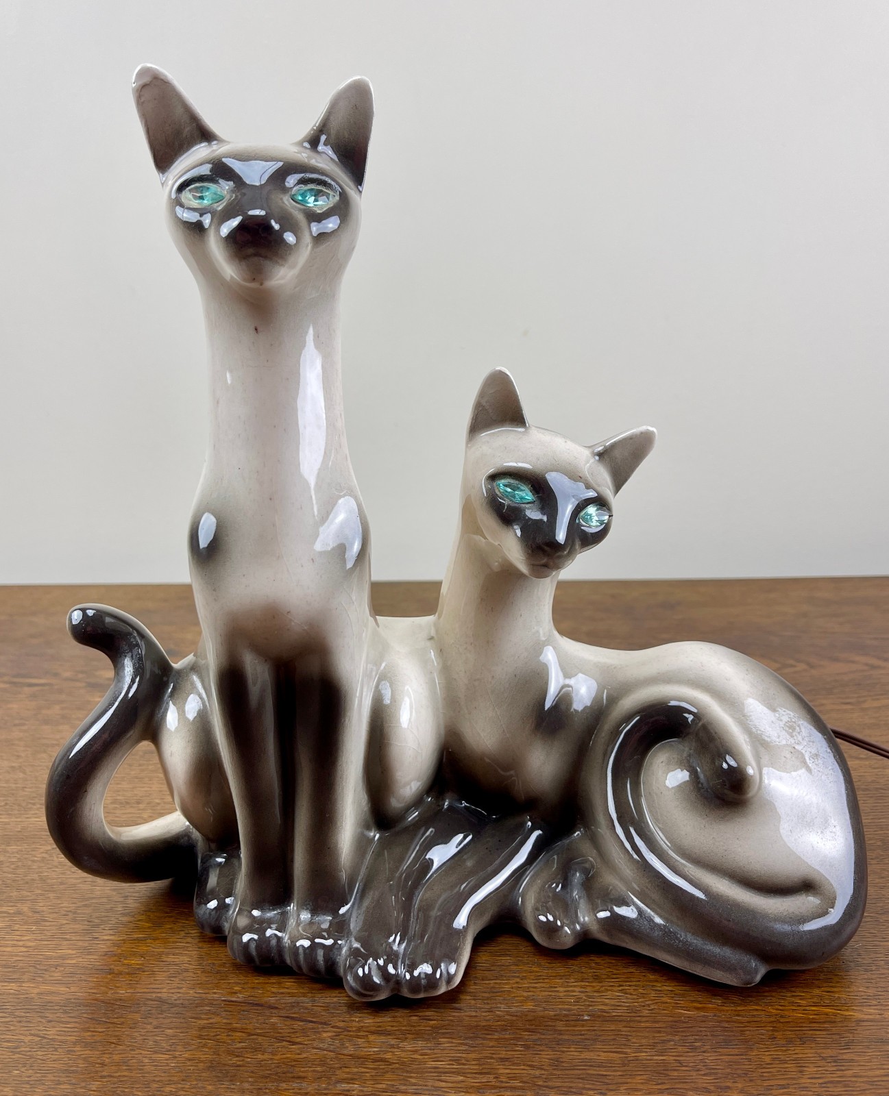 Vintage Lane 8503 Siamese Cat TV Lamp 1950s MCM Turquoise Jewel Eyes Mid Century