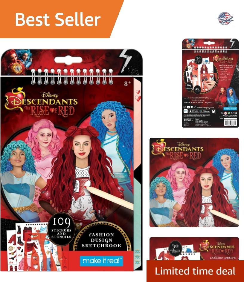 Disney Descendants 4 Rise of Red Fashion Sketchbook with 109 Stickers & Stencils