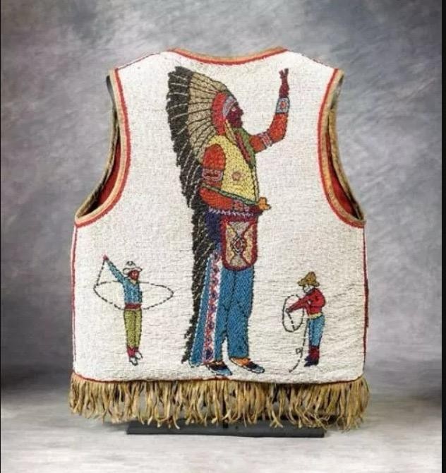 Old American Sioux Style Fully Beaded Front Leather Hide Powwow Vest