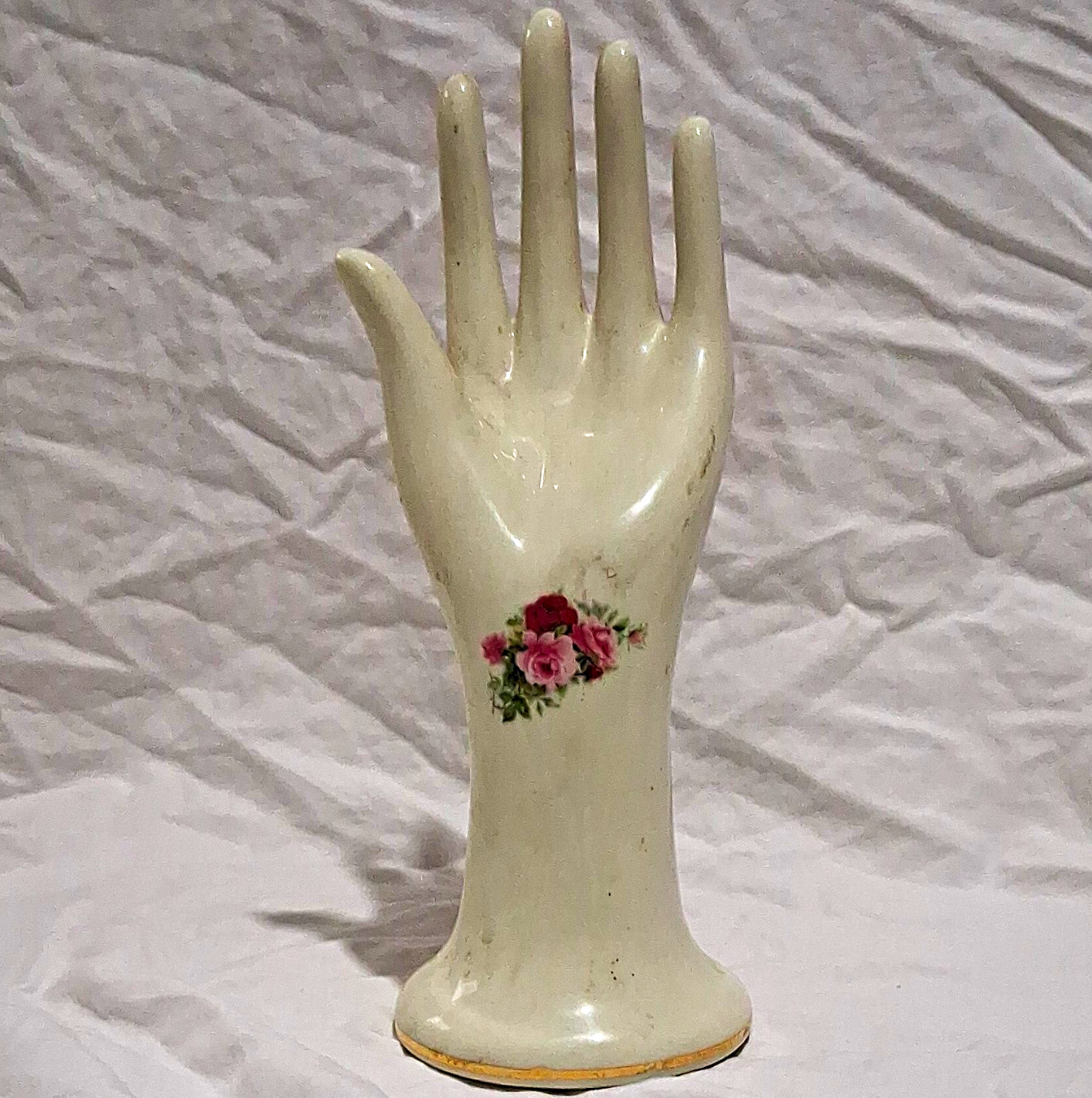 Formalities by Baum Bros Ceramic Hand Ring Holder, Pink Rose Floral Design