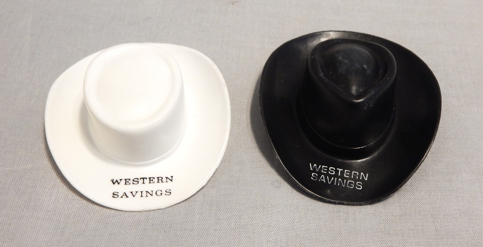 2 Vintage Western Savings Advertising Plastic Cowboy Hats Pencil Sharpeners