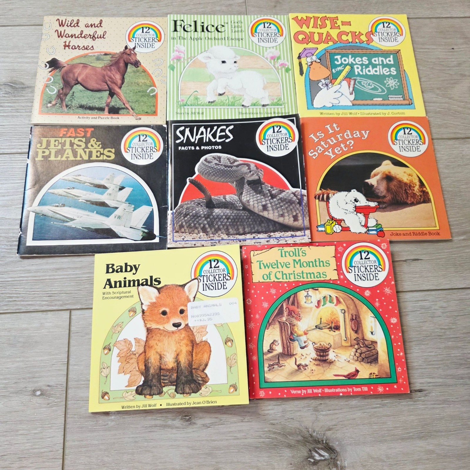 12 Mix Vtg Mini Books Animals Christmas Baby Lamb Jets Horses Snakes W/ Stickers