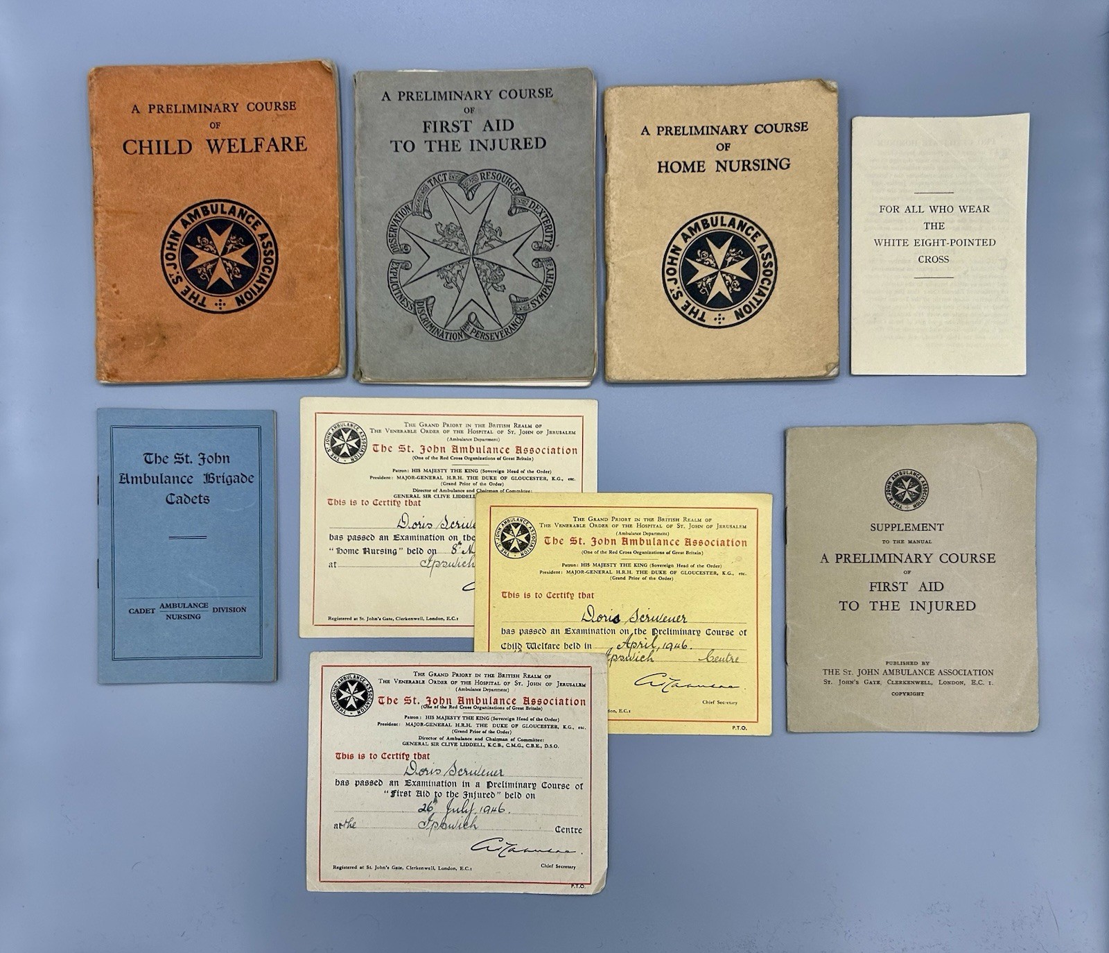 Vintage WWII 1940s St. John Ambulance Association Book & Certificate Archive Lot
