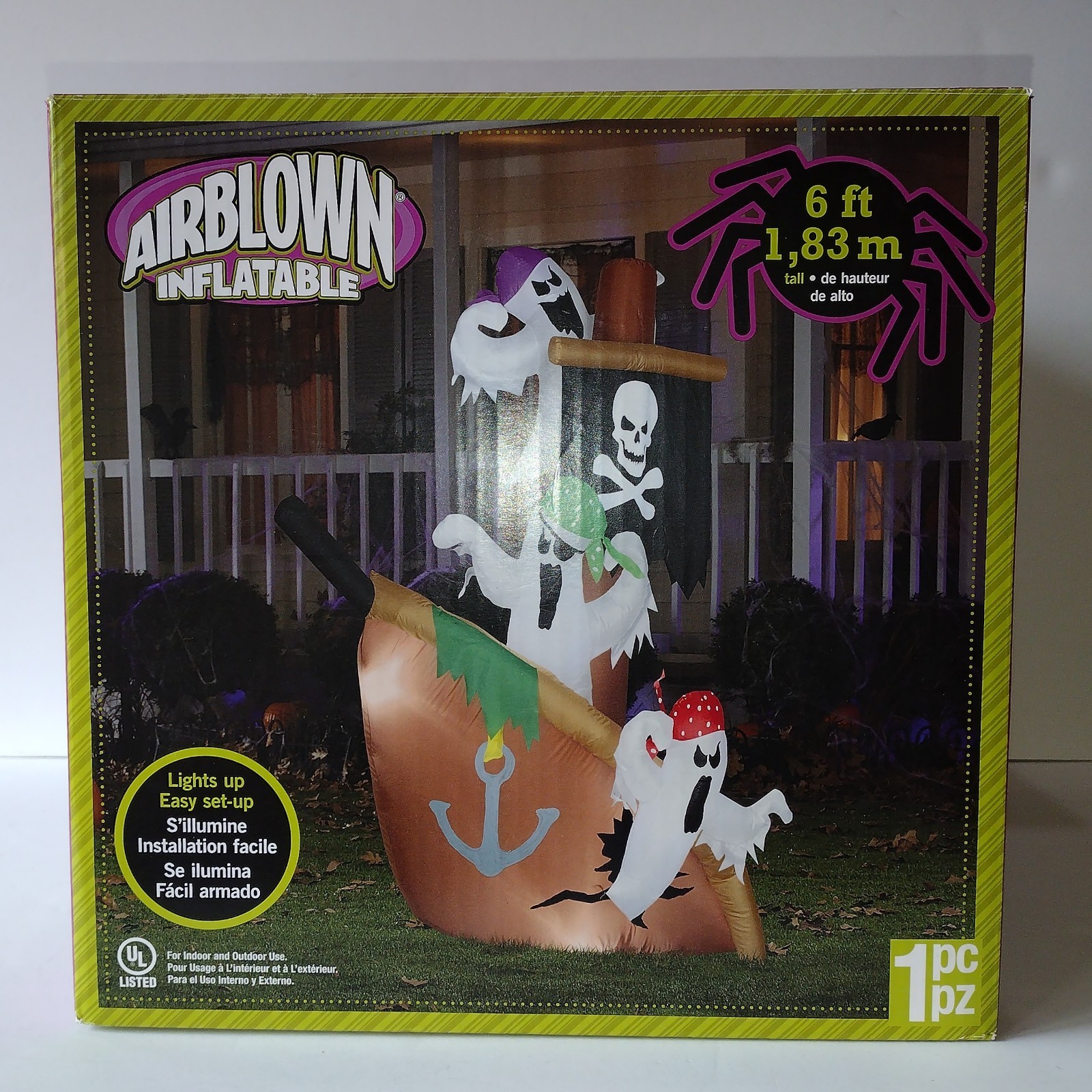 Gemmy Airblown Inflatable 6ft Ghost's Pirate Ship Lights Up Halloween Decor 2013