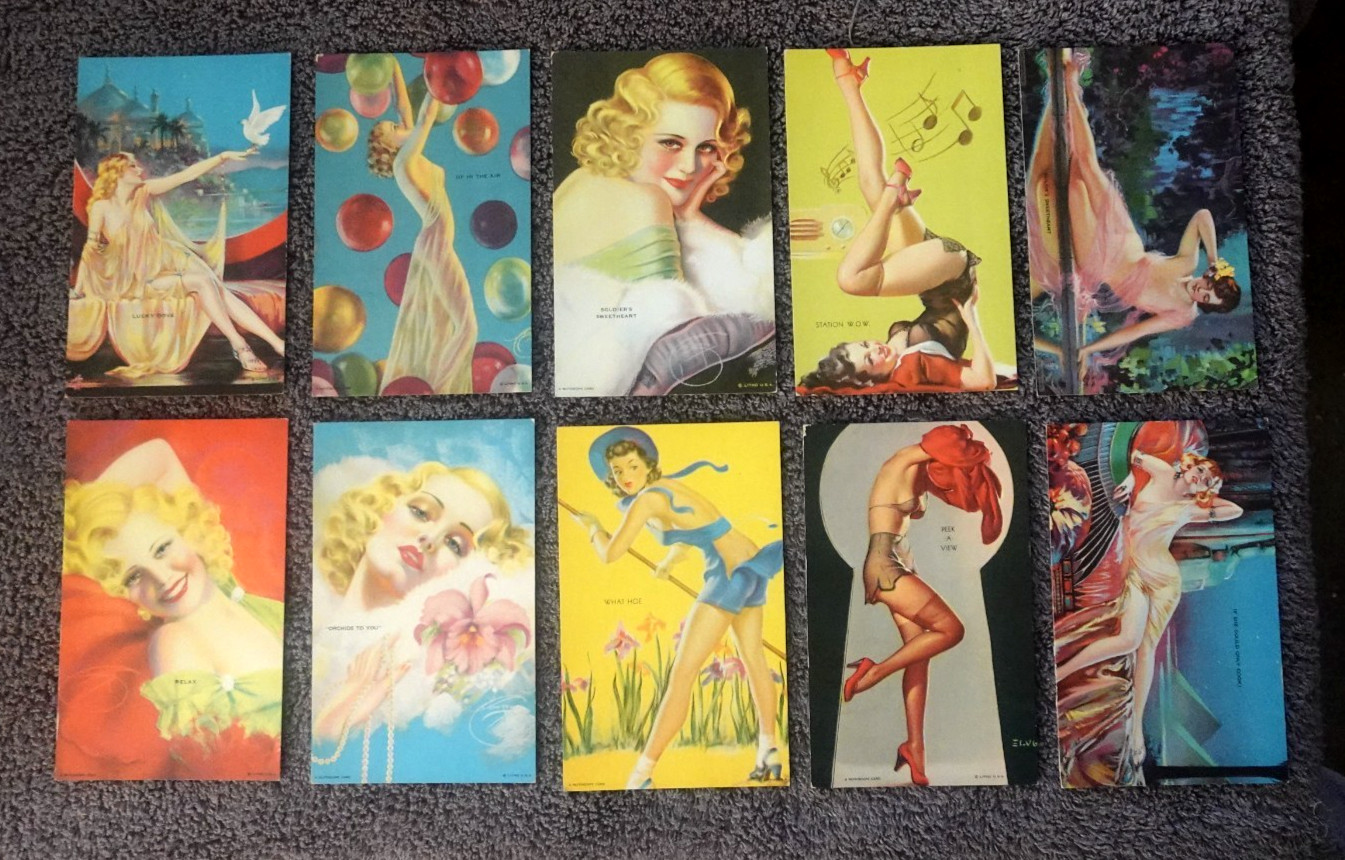 LOT OF (10) 1940'S MUTOSCOPE PINUP ARCADE CARDS, NICE LOT  GREAT SHAPE