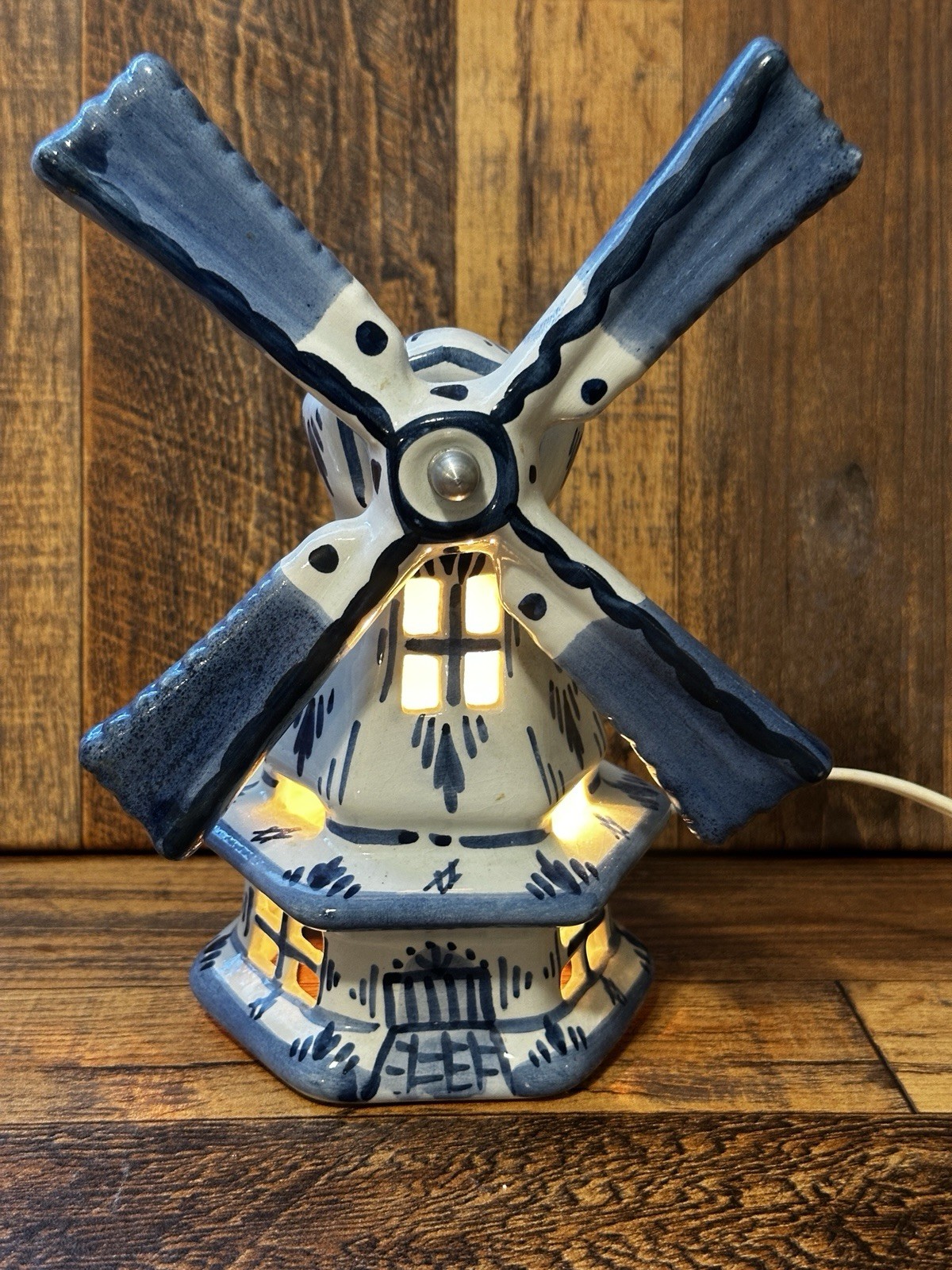 VINTAGE DELFT HOLLAND (MARKED)  BLUE WINDMILL LIGHT NIGHTLIGHT LAMP