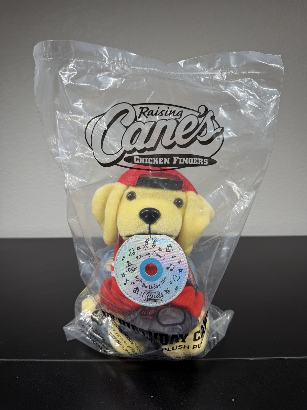 NEW Limited Edition Raising Cane's 30th Birthday Plush Dog w/ Cap, CD & Boombox 