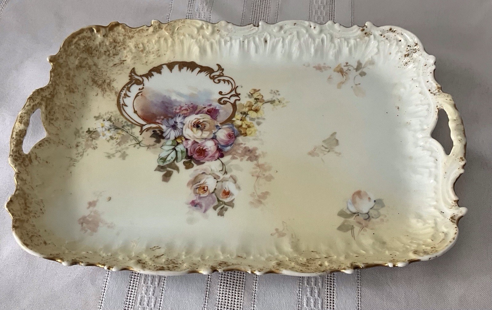 Antique Limoges, LL&S Rectangular Serving / Vanity Tray, Floral, 12.5”x 8.5”