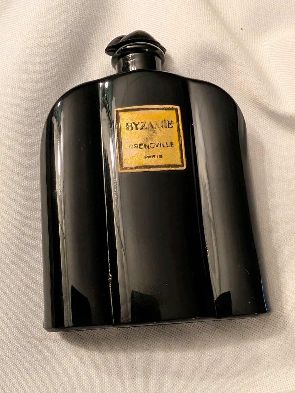 Rare Antique Byzance Grenoville Paris Black Glass Perfume Bottle Empty 