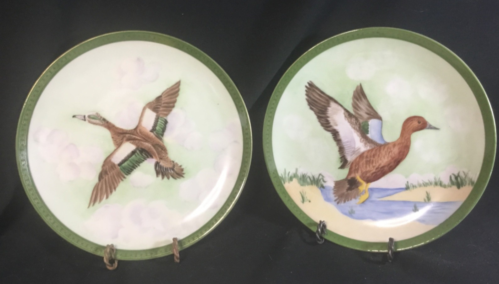 Antique Bavarian Porcelain Ducks HandPainted & Artist Signed Pair of Plates