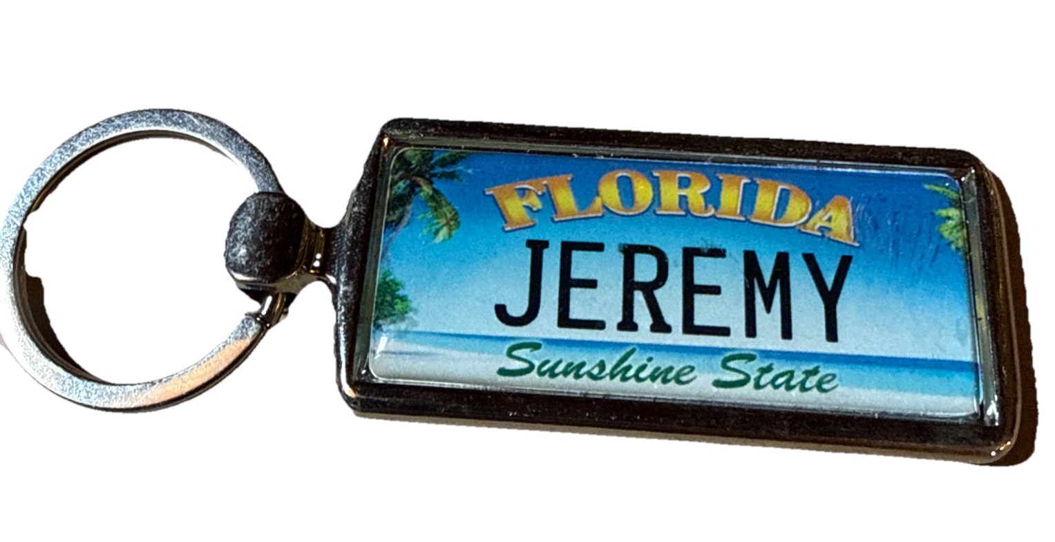 Florida Personalized Keychain Jeremy Sunshine State Name Palm Tree Beach 1 1/2\