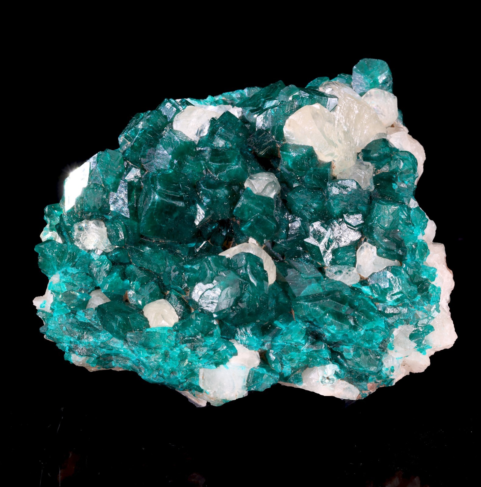 Big Beautiful Dioptase Crystals on Calcite - Kaokoveld, Namibia