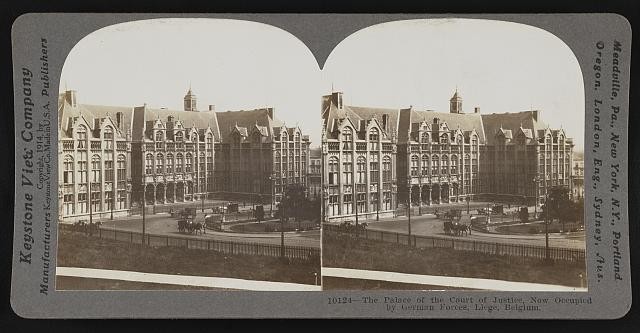 Liege Belgium 1914 Palace of Court of Justice German Forces Stereo View