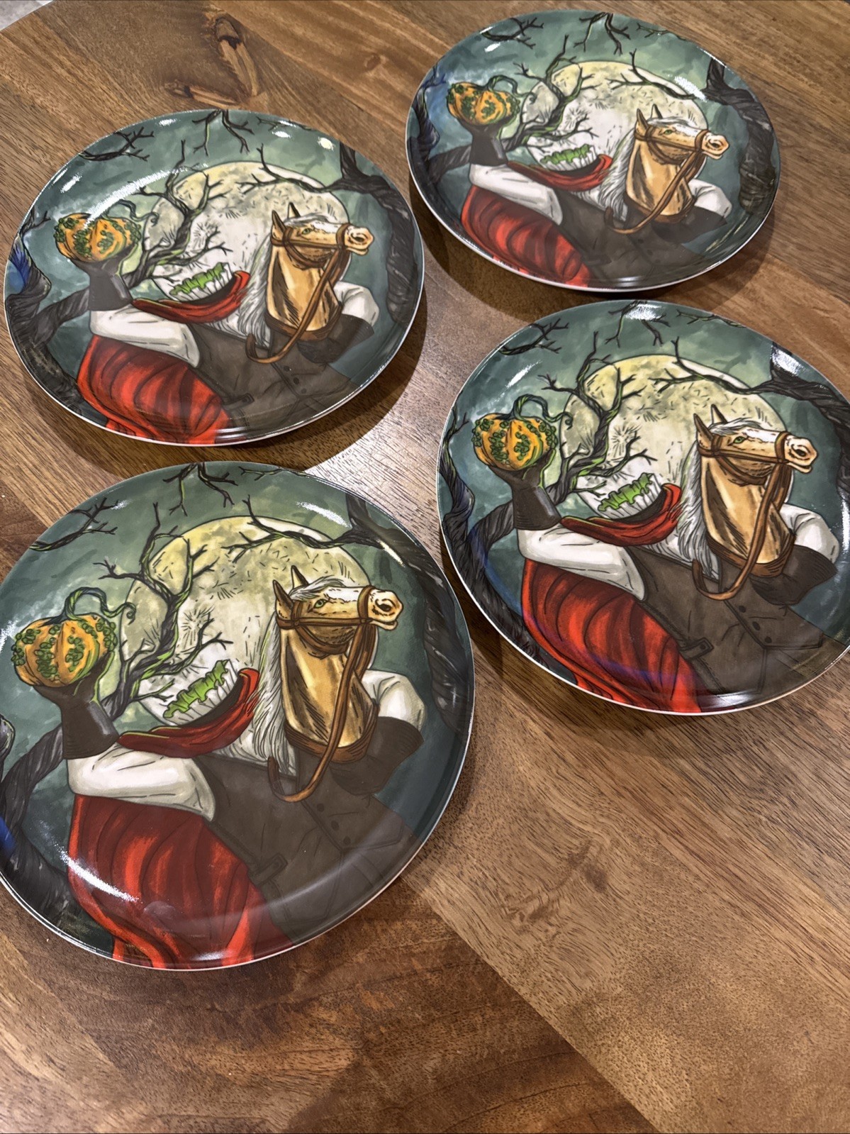 Four (4) West Elm Rachel Kozlowski Dapper Animal Salad Plate Halloween Headless