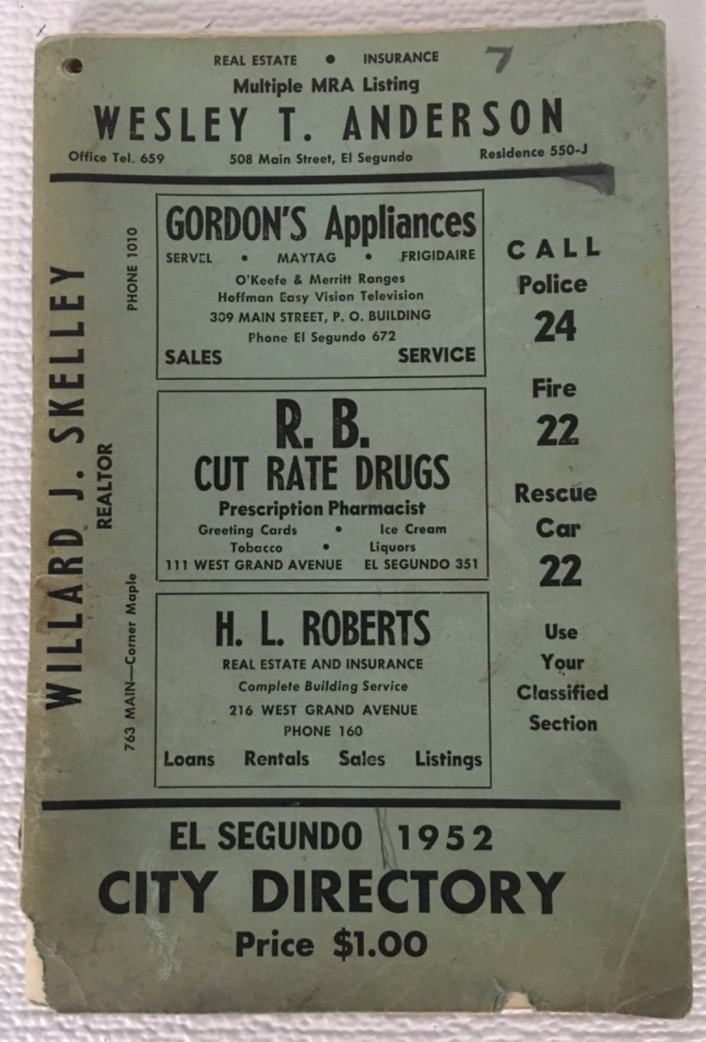 Vintage Telephone Book 1952 El Segundo California City Directory
