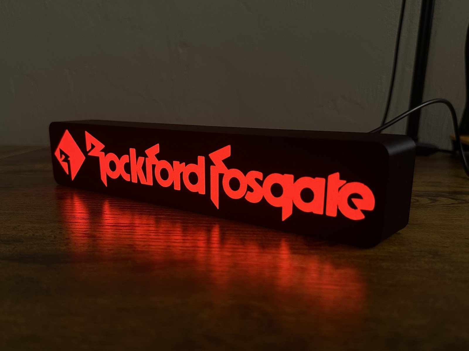 Rockford Fosgate LED Light Box Sign Red Glow 5V USB Powered Car Audio Display
