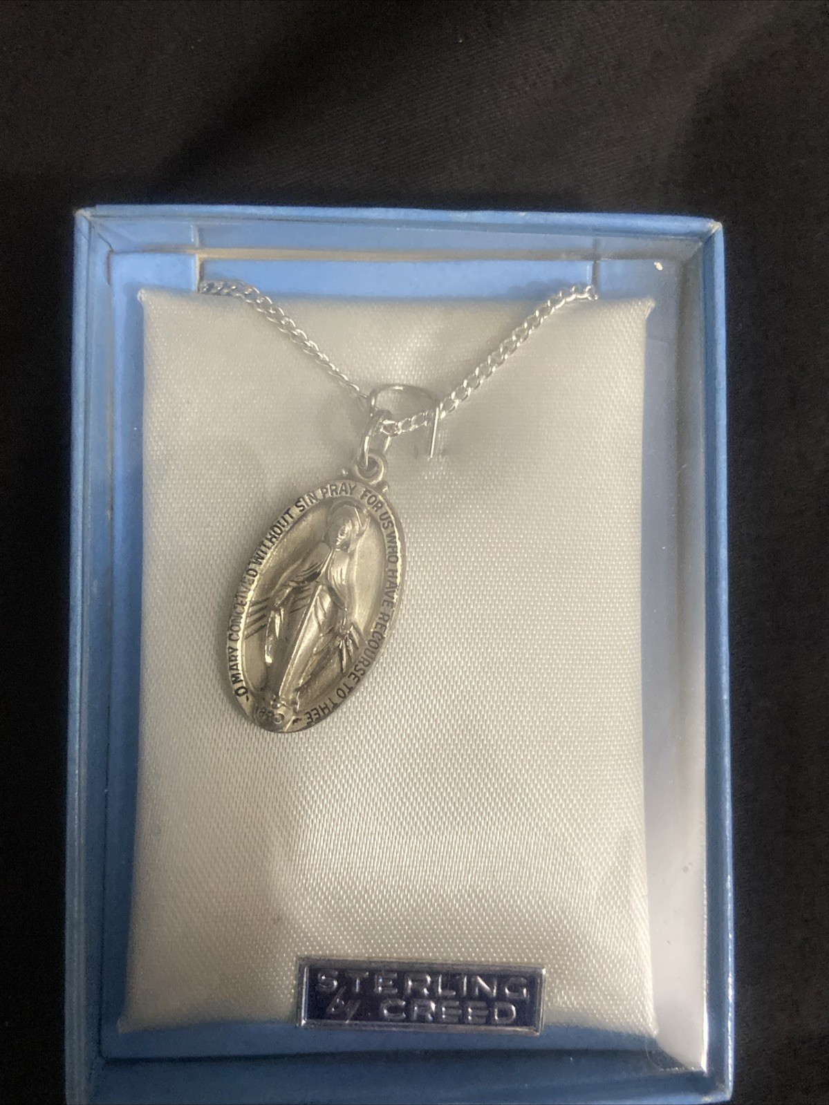 Vtg CREED Sterling Silver Miraculous Medal Necklace 18
