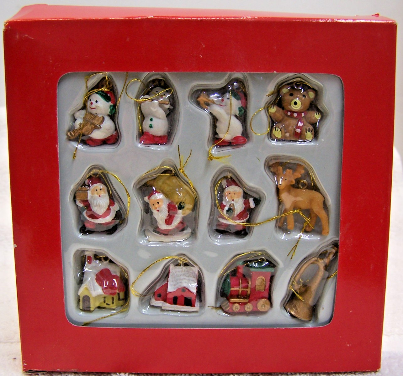 Vtg 1990's Miniature Christmas Ornaments 12pc Set Assorted Santas,Snowmen & More
