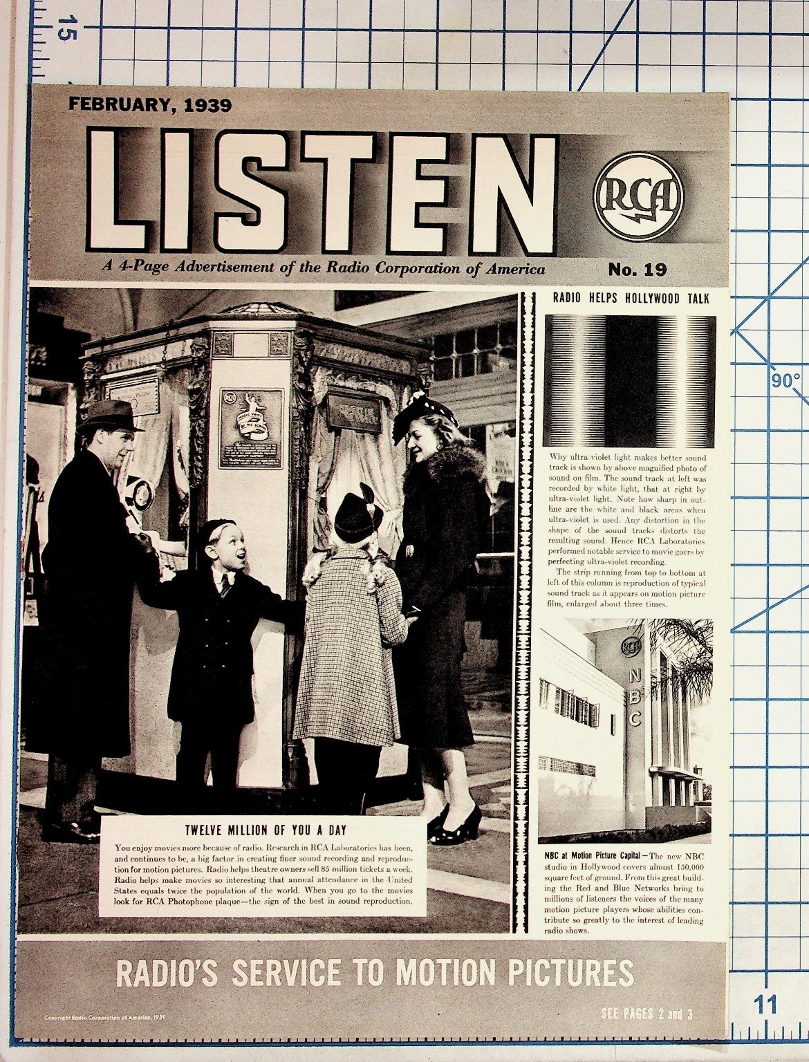 1939 RCA LISTEN Magazine Ad: Hollywood Glamor Girls, Photophone Sound