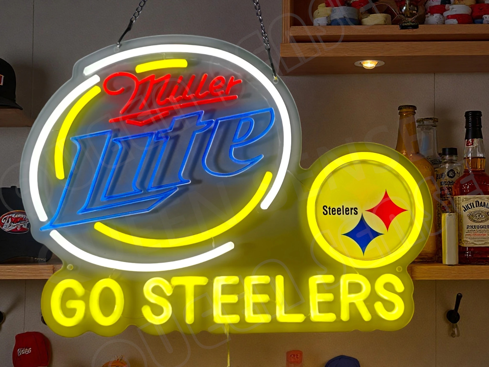 Miller Lite Beer Pittsburgh Steelers LED Neon Sign With Dimmer USB Powered Light