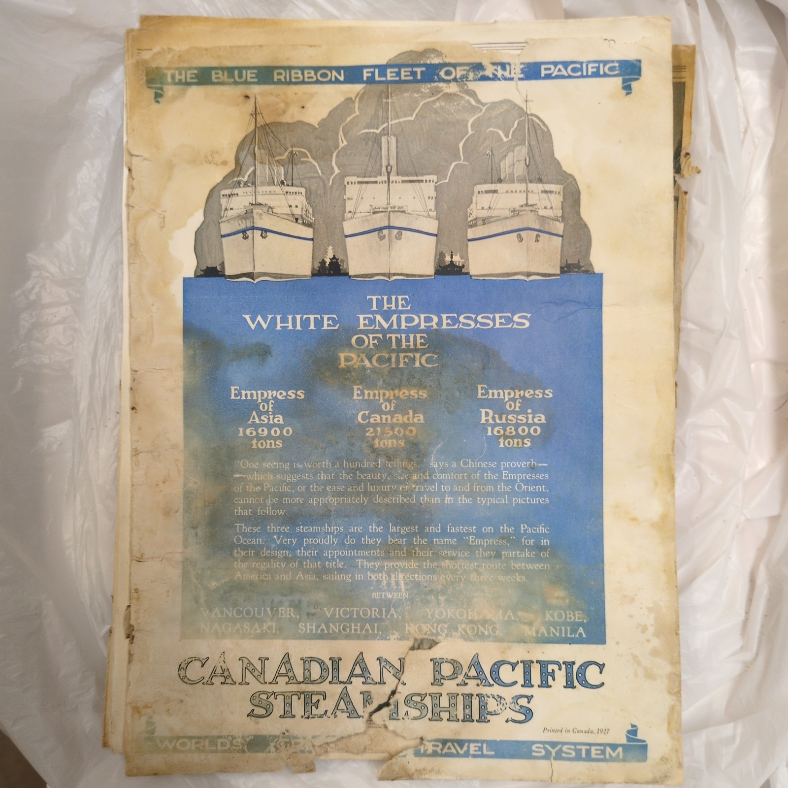 Canadian Pacific Steamships 1927 Blue Ribbon Fleet Flyer - READ DESC