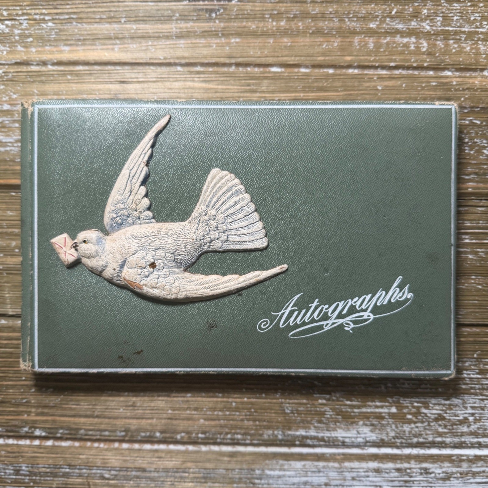 Vintage 1908 Autograph Book Embossed Dove Green Hardcover Antique  Ephemera