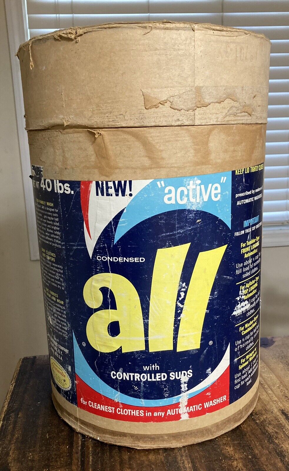 RARE Vintage 40 pound - ALL Laundry Washer Detergent - LARGE Cardboard Canister