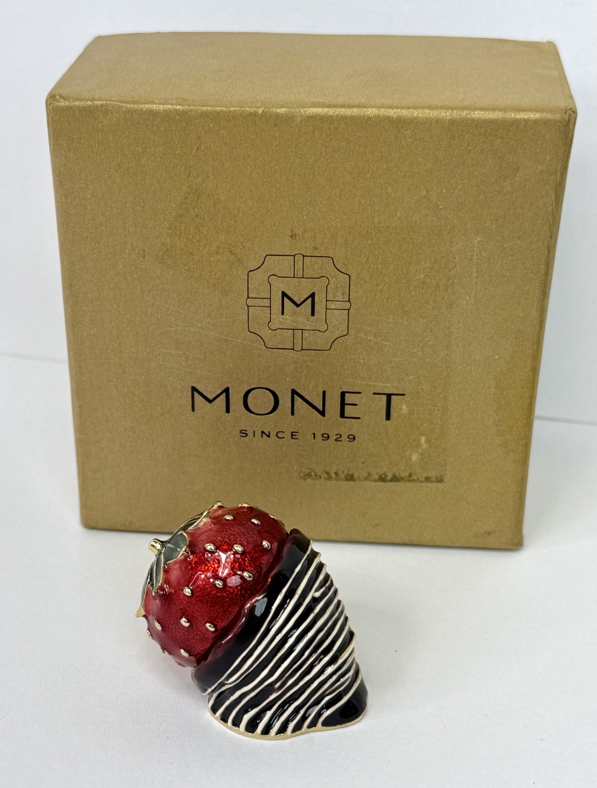 2009 Macy\'s Monet Enamel Chocolate Covered Strawberry Trinket w/ Box
