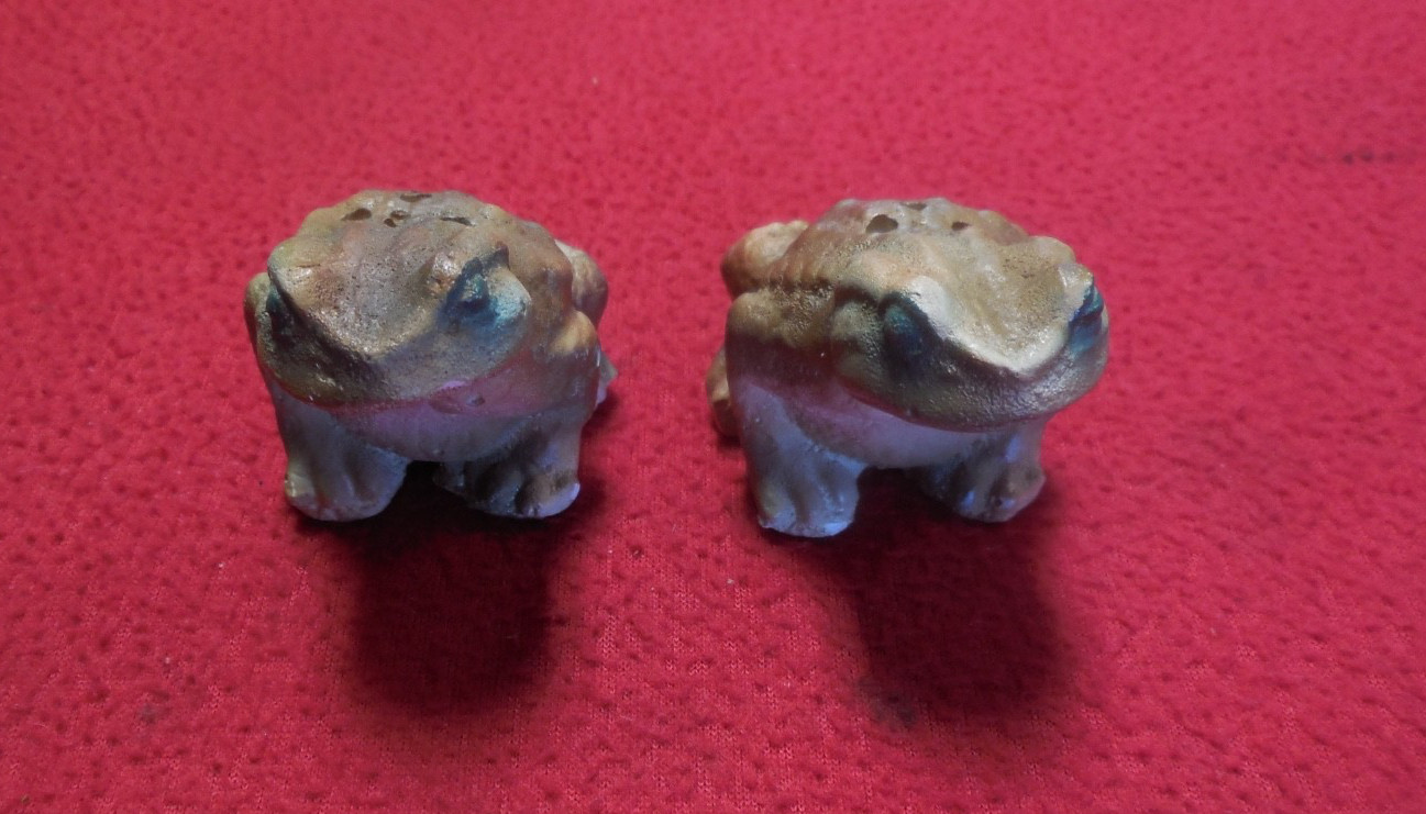 Vintage Ceramic Black Pekingese Dog Salt and Pepper Shakers  W/Corks dated 1946