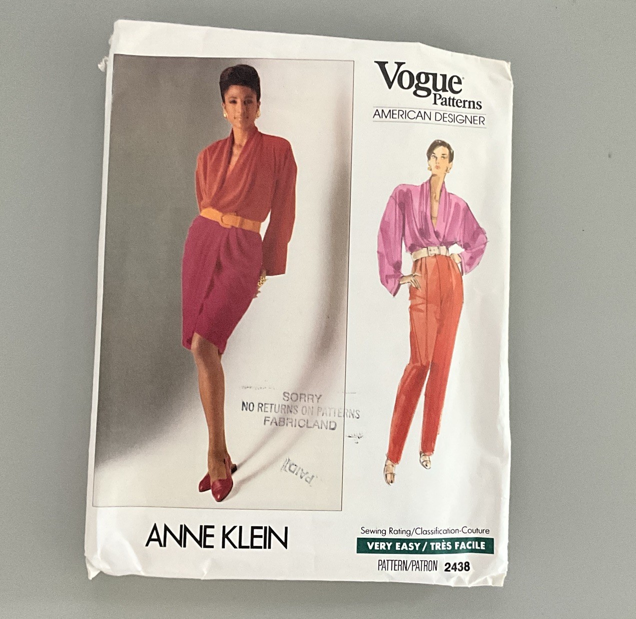VTG 90s VOGUE Anne Klein OriginalPattern 2438 Top Skirt Pants Camisole  14 16 18