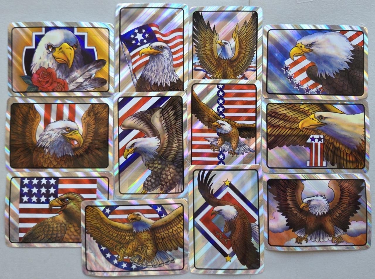 12 Rare Patriotic Vtg American Eagle Prism Vending Machine Stickers Collectible
