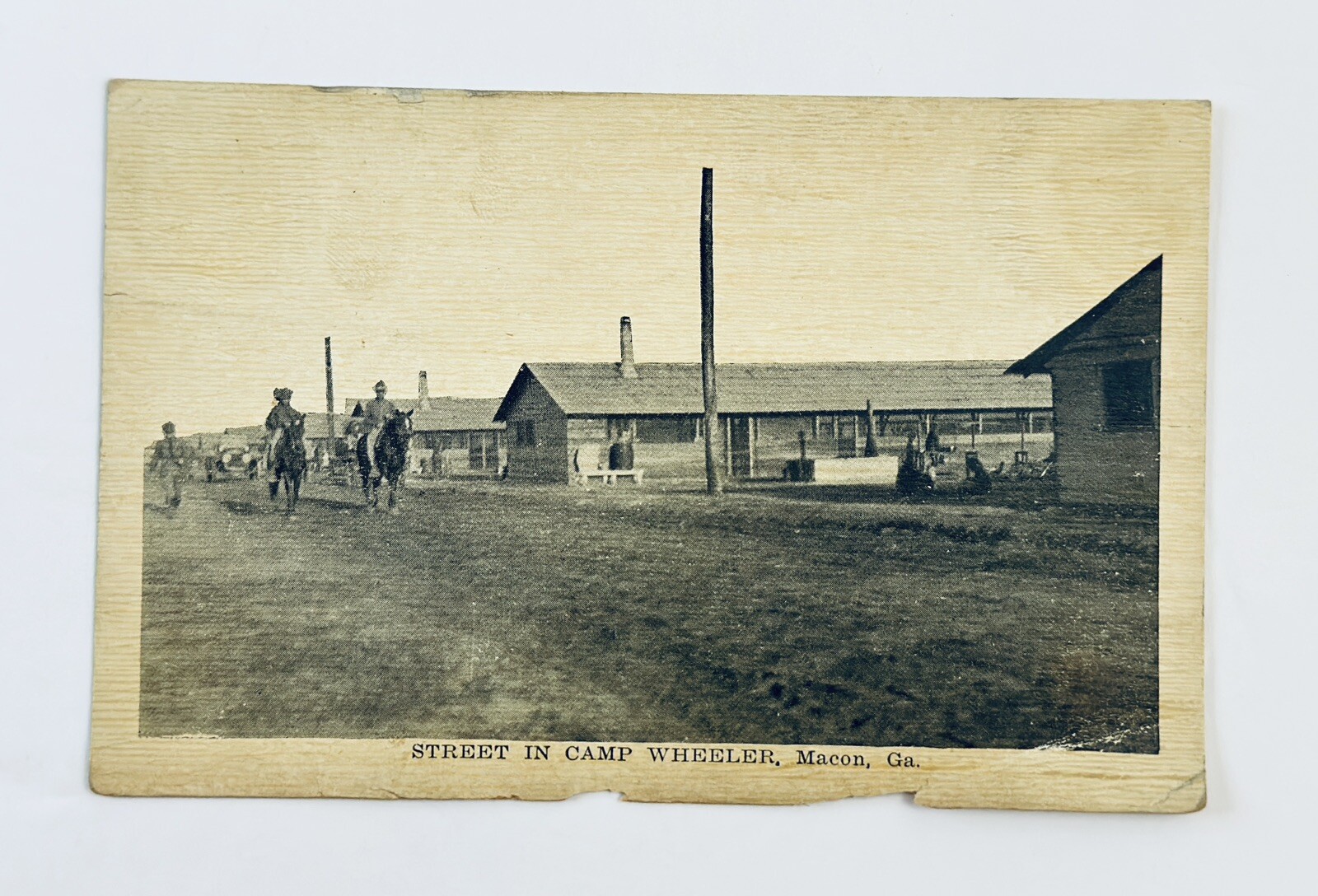 RPPC Army Camp Wheeler Macon, GA Soldiers Horseback Barracks 1920\'s Postcard