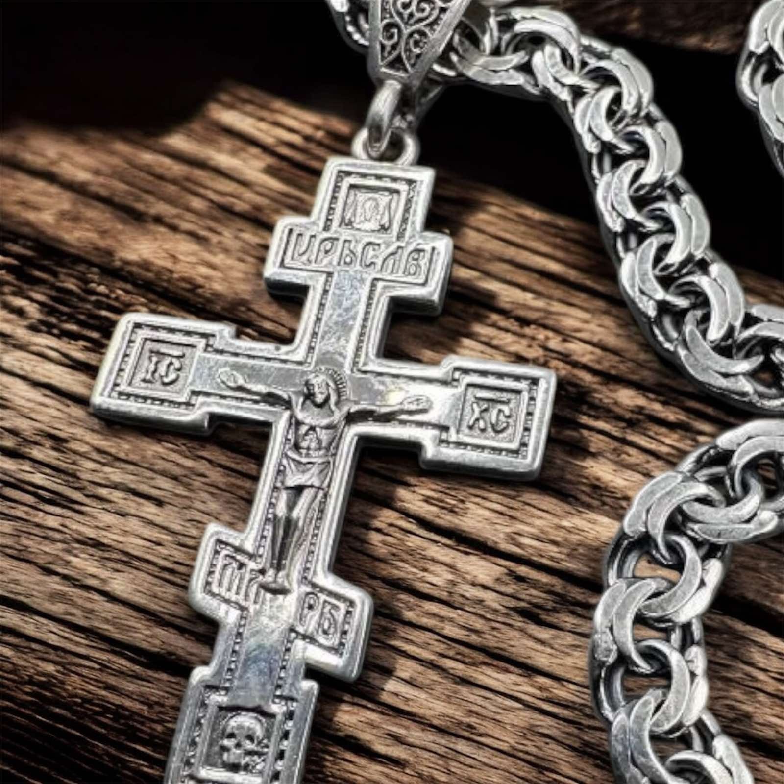 Men’s 925 Sterling Silver Cross Necklace Set Blackened Bismarck Chain 55cm Gift