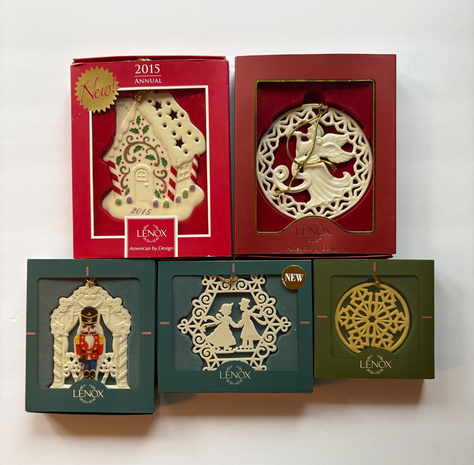 LENOX ORNAMENT LOT SET OF 5 PIERCED ORNAMENTS MIB