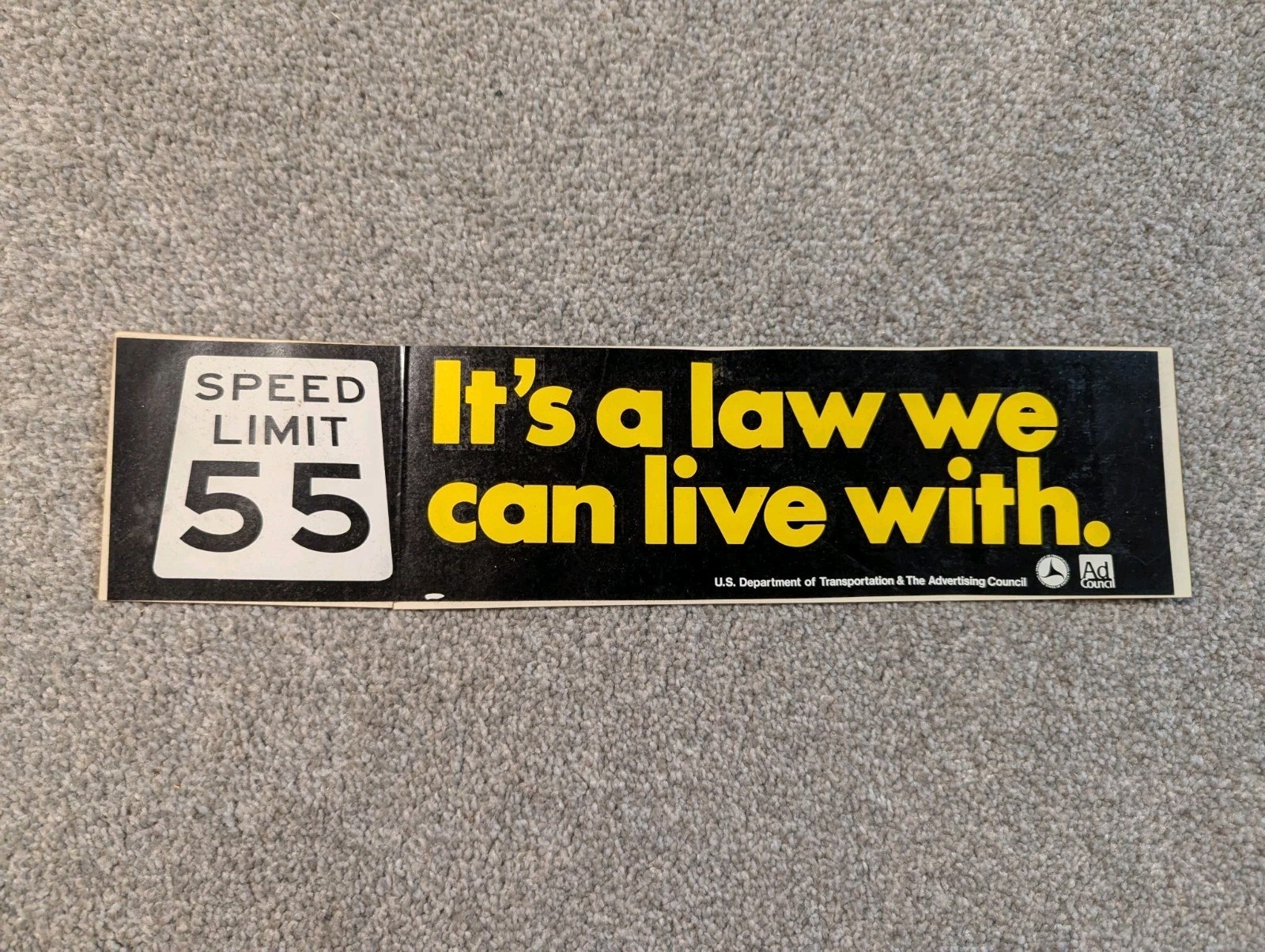 Vintage Speed Limit Bumper Sticker 55 It's A Law We Can Live With 14x3 Inches 