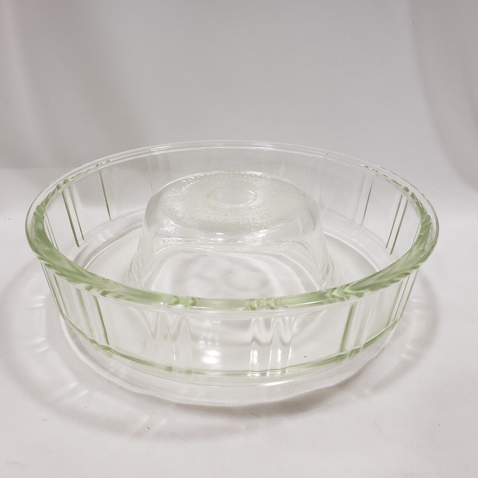 GlasBake McKee Queen-Anne Jello Mold Bundt Clear Glass Baking Dish Vintage 1940s