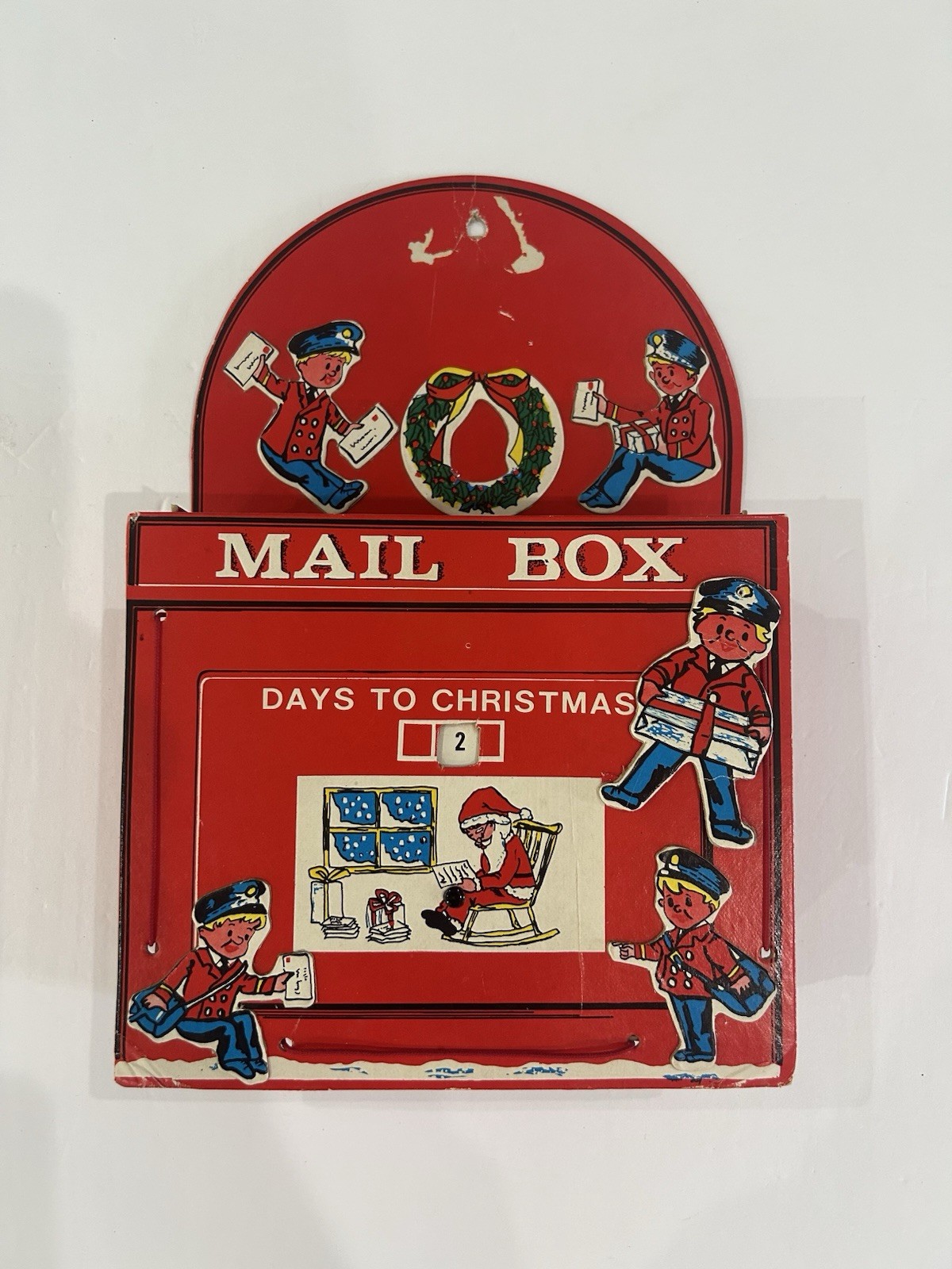 Vintage Countdown To Christmas Card Letter Holder Mail Mailbox Cardboard Fold Up
