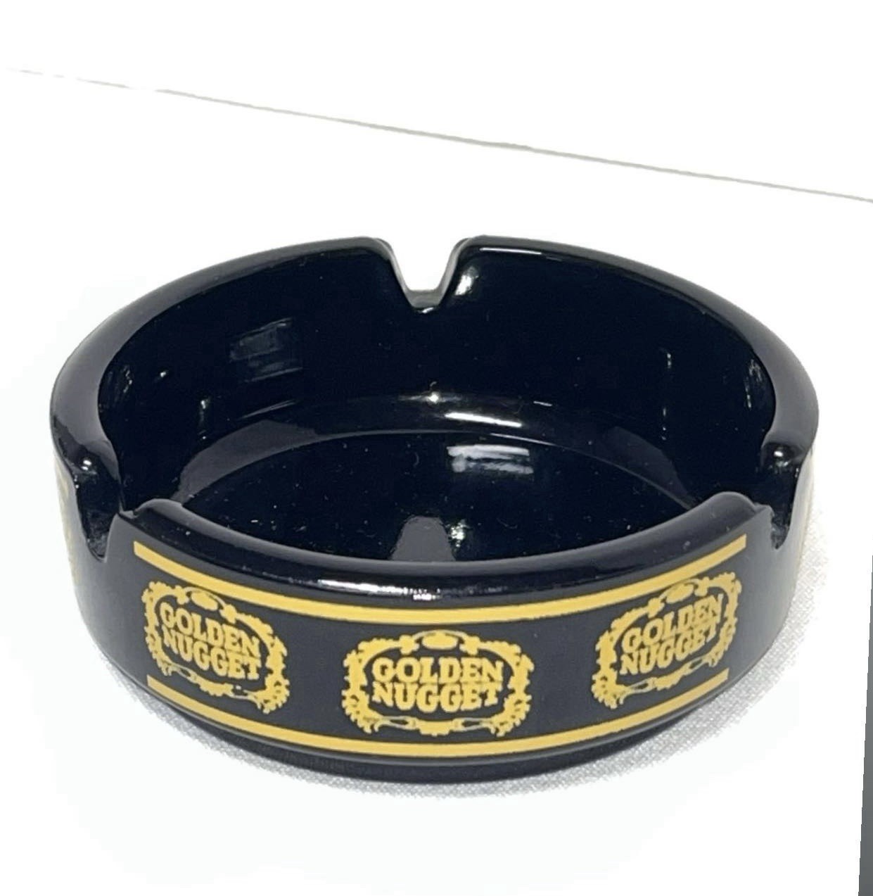 Vintage Golden Nugget Las Vegas Casino Black Glass/Ceramic Ashtray