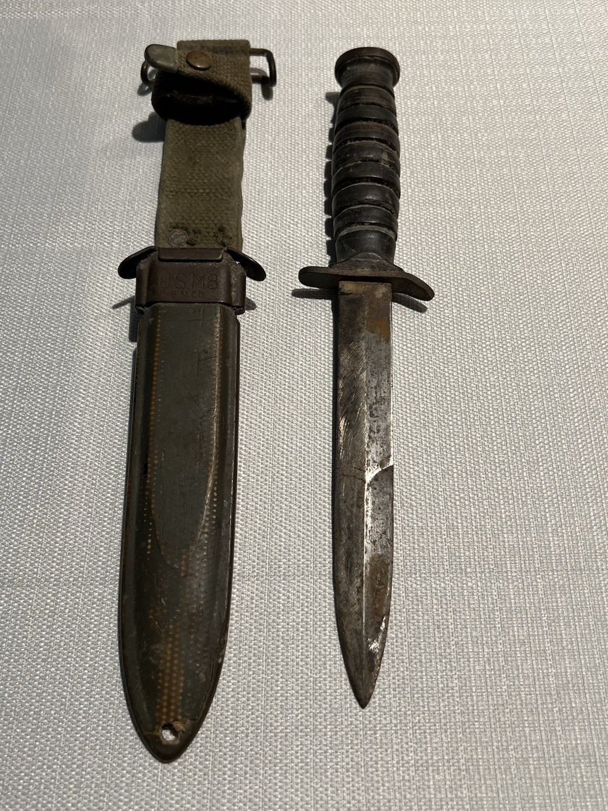 WWII US M3 Fighting Knife by Camillus with US M8 BMCO Scabbard - Original