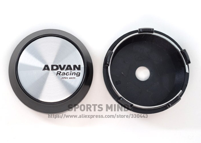 4x60mm Advan Racing Logo Emblems Wheel Center Caps Hubcaps Badges Silver Black 