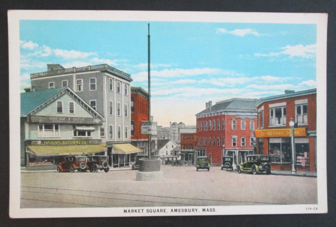 Market Square Amesbury MA Unposted Pre Linen Postcard