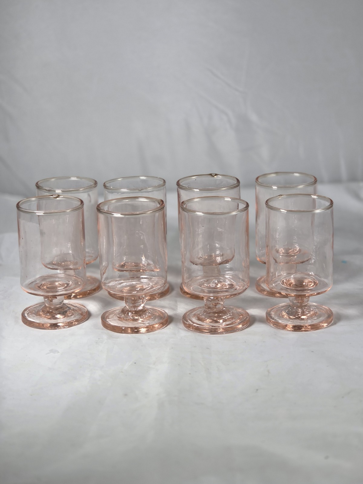 Rare Vintage Set of 8 optic Pink Depression Glass,pink Footed Bar Ware, Snifters