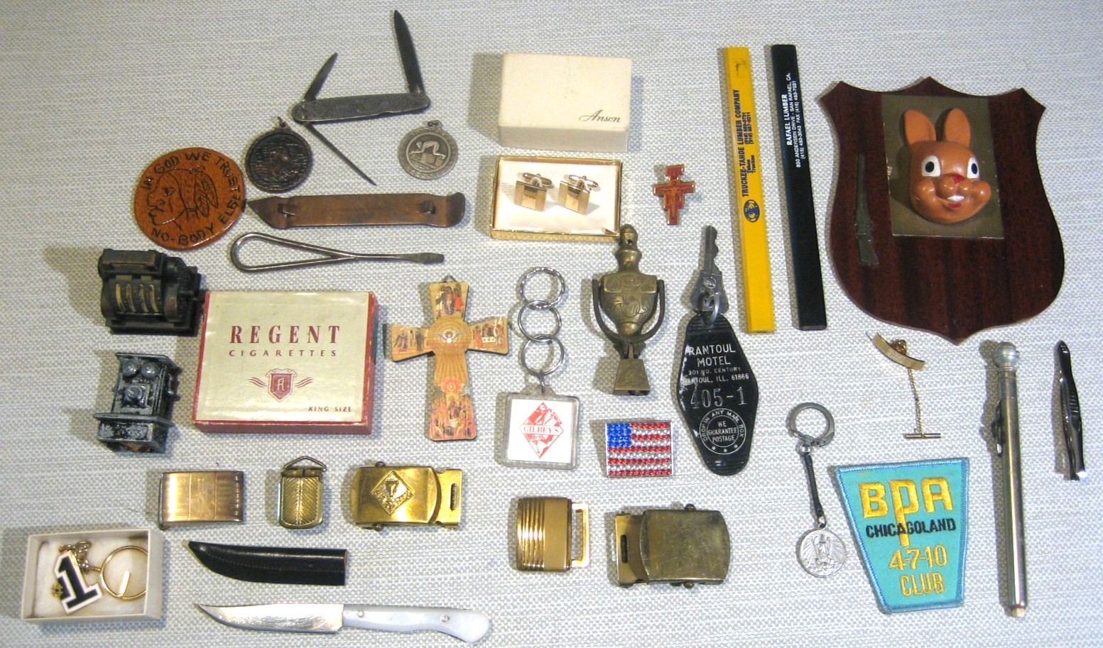 Huge Real Interesting  Vintage Junk Drawer Lot  Pocket knife Token Buckles Medal