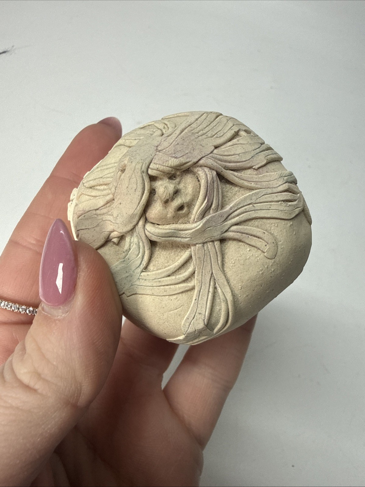 First Works Jude Holdsworth? Ceramic Face Trinket Box Signed Wise Folk Art
