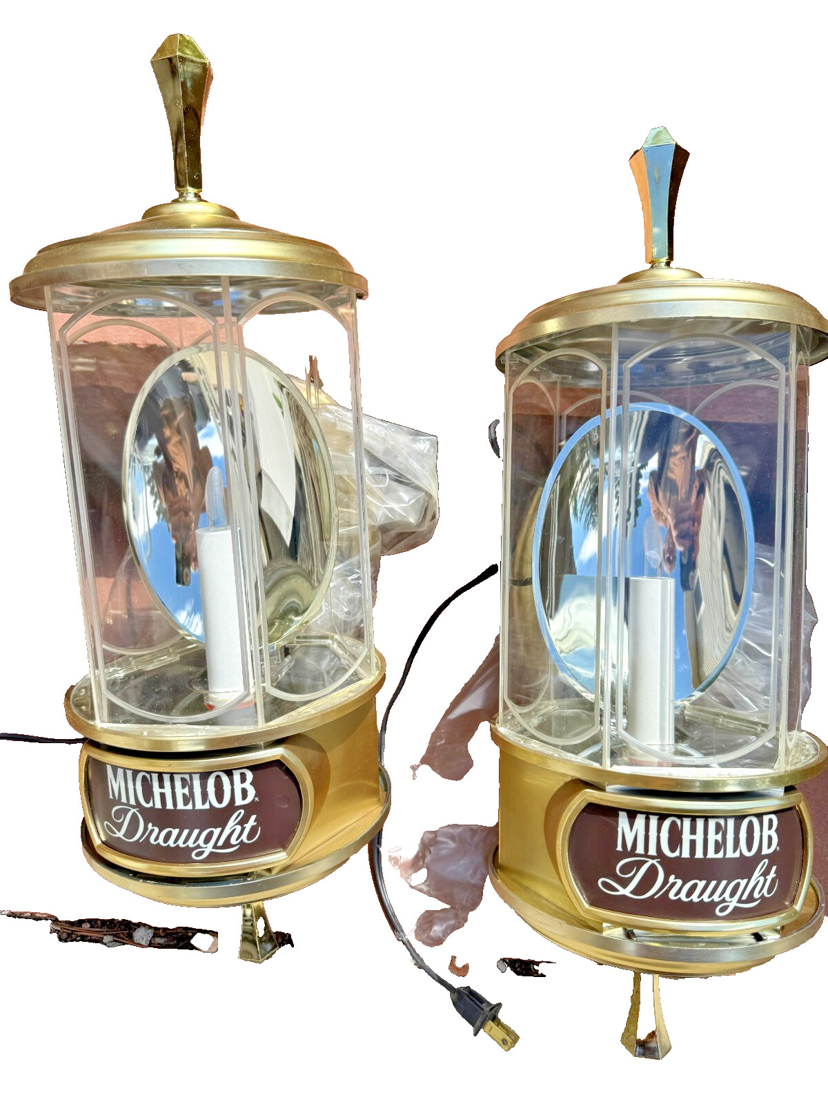 Vintage Michelob Draught Beer Crystal Sconces Wall Mounted Lamps - Works